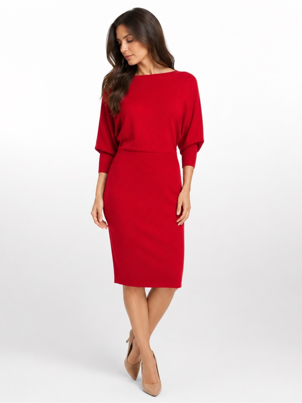 The Limited Red Sweater Dress Tall XS Dolman Sleeve Knit Midi